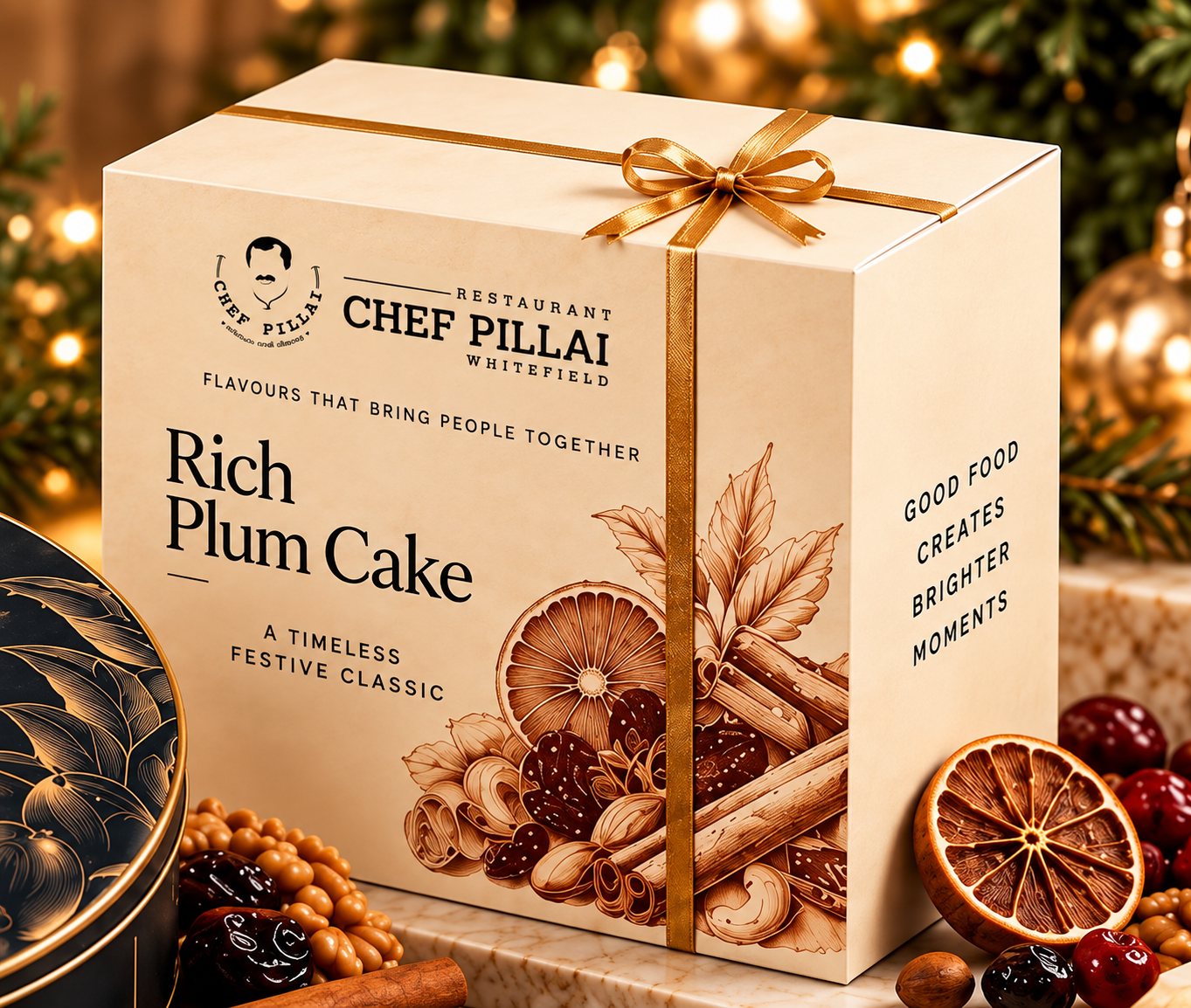 Chef Pillai Rich Plum Cake cream gift box with dried orange and spices